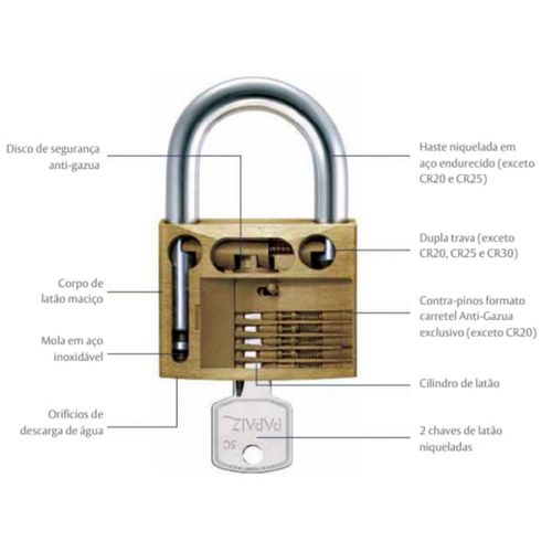 Cadeado Papaiz 25mm Cr25 Portao Janela Segurança Dourado