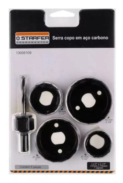 Jogo de serra Copo Aço 5 Pcs c/ Suporte - Starfer