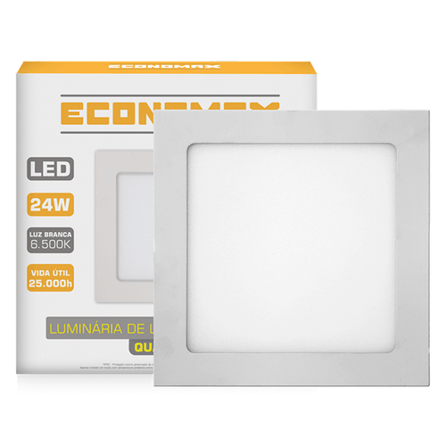 Luminária Led Slim Quadrada Sobrepor 24W 6.500K Branca Fria Bivolt Economax - Kian