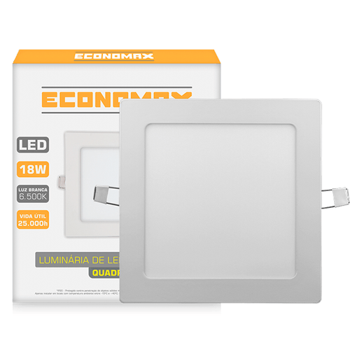 Luminária Led Slim Quadrada Embutir 18W 6.500K Branca Fria Bivolt Economax - Kian