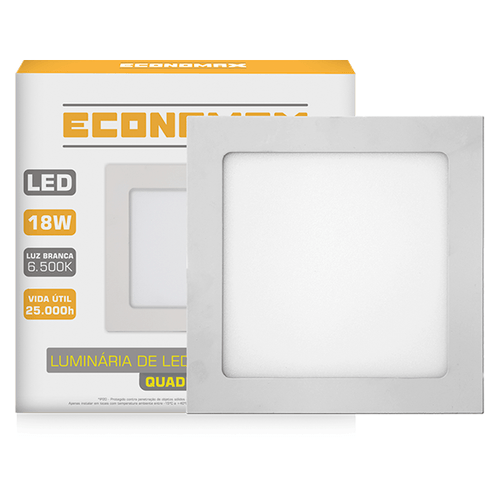 Luminária Led Slim Quadrada Sobrepor 18W 6.500K Branca Fria Bivolt Economax - Kian