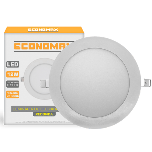 Luminária Led Slim Redonda Embutir 12W 6.500K Branca Fria Bivolt Economax - Kian