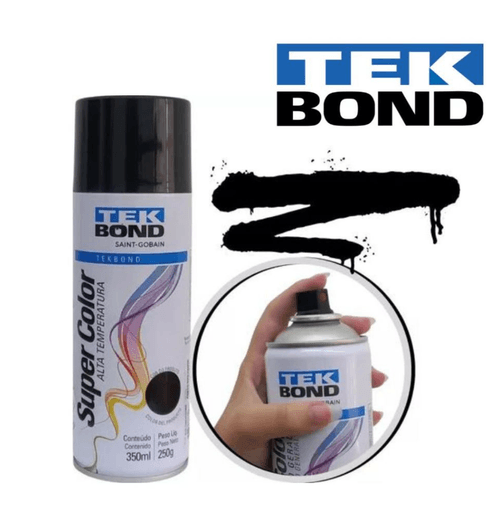 Tinta Spray Alta temperatura Preto Brilhante 350ml Tekbond