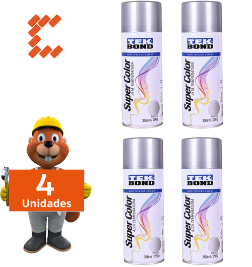 4x Tinta Spray Alta Temperatura Alumínio 350ml Tekbond