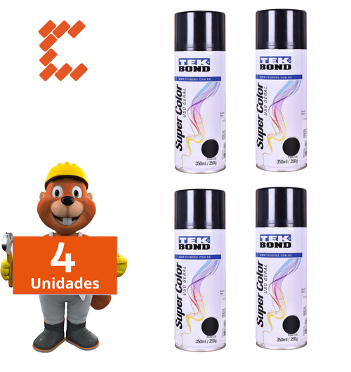 4x Tinta Spray Alta Temperatura Preto Brilhant 350ml Tekbond