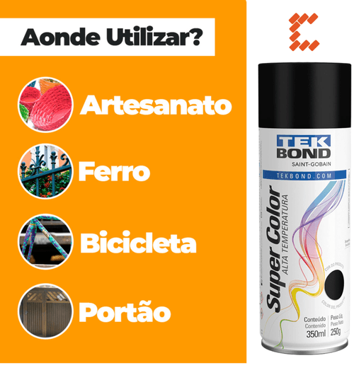 Tinta Spray Alta Temperatura Preto Fosco 350ml Tekbond