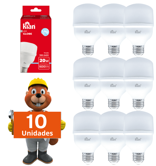 10x Lâmpada Led Globe 20w 6.500k Branco Frio E27 Bivolt Kian