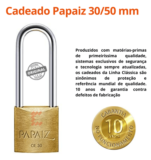 Cadeado Papaiz Latao Haste Longa 30x50 Mm Cr30/50