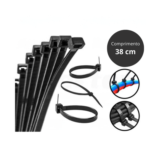 50x Abraçadeira Nylon Preta Enforca Gato 380x4,8 Fertak