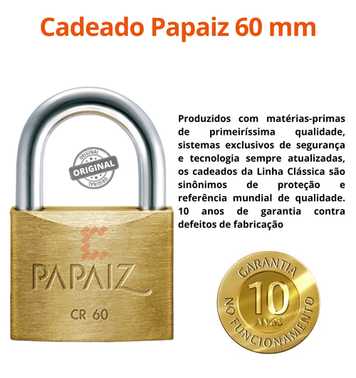 Cadeado Grande Papaiz 60mm Cr60 para portão porta dourado