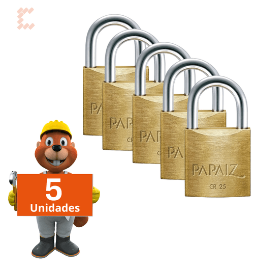 5x Cadeado 25mm Papaiz Cr25 Portao Janela Segurança Dourado