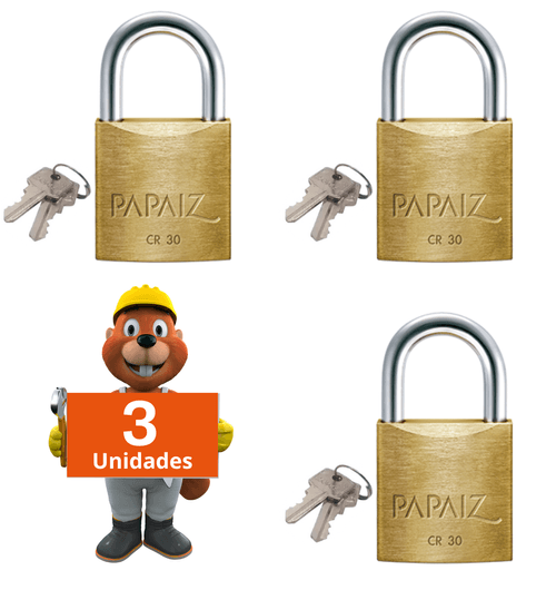 Cadeado 30mm Papaiz Cr30 Portao Janela Segurança kit 3 und