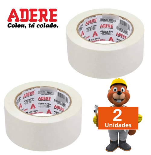Fita Crepe Larga 48mmx50M Uso Geral Adere Kit com 2 unidades