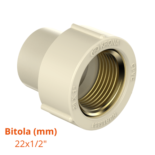 Luva de Transição RF CPVC Agua quente Ultraterm 22mm x 1/2" Krona