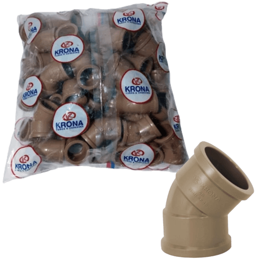Joelho cotovelo cano 45º 25mm PVC kit c/ 50 peças krona