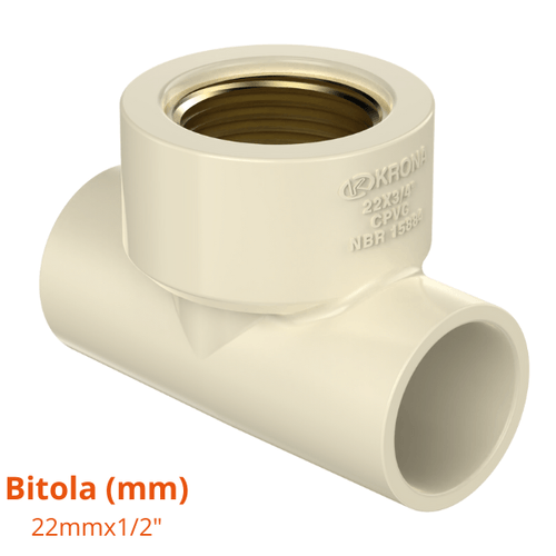 Tê de Transição CPVC Agua quente Ultraterm 22mmx 1/2" Krona