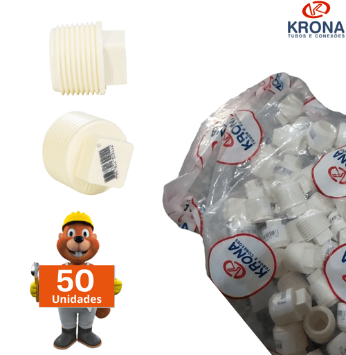 Plug tampão cano Pvc rosca 1/2 polegada 50 peças krona