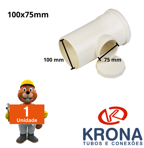 Tê de Inspeção para cano esgoto 100x75mm Krona