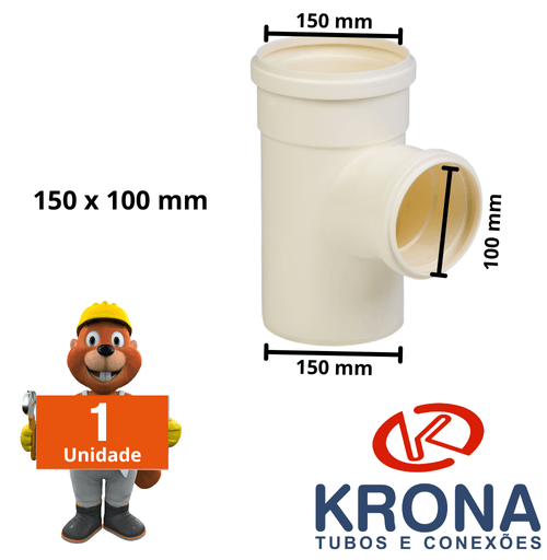 Tê de Redução para cano Esgoto pvc 150 x 100mm Krona