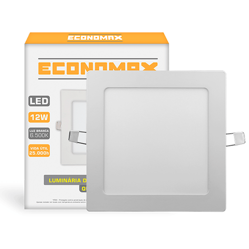 Luminária Led Slim Quadrada Embutir 12W 6.500K Branca Fria Bivolt Economax - Kian