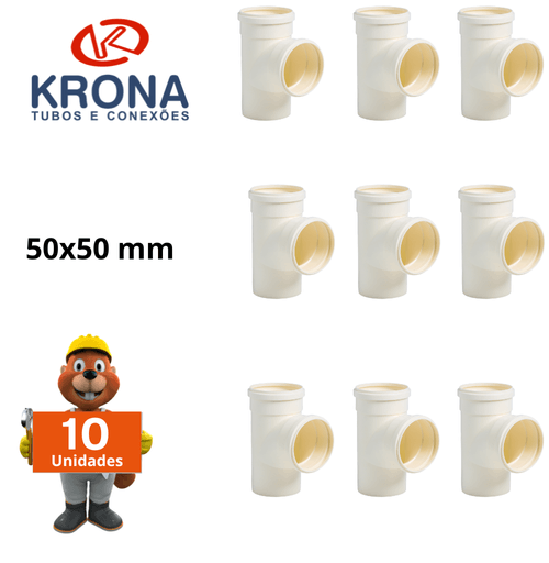 Te esgoto pvc cano 50 x 50 mm kit 10 peças Krona