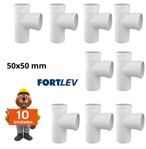 Te esgoto pvc cano 50 x 50 mm kit 10 peças Fortlev