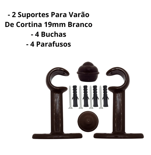 Suporte para varão de cortina 19mm Imbuia kit completo