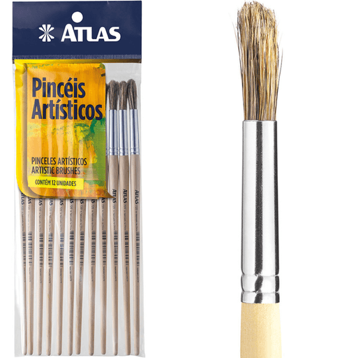Pincel Artístico Artesanato Redondo 7204 atlas kit com 12
