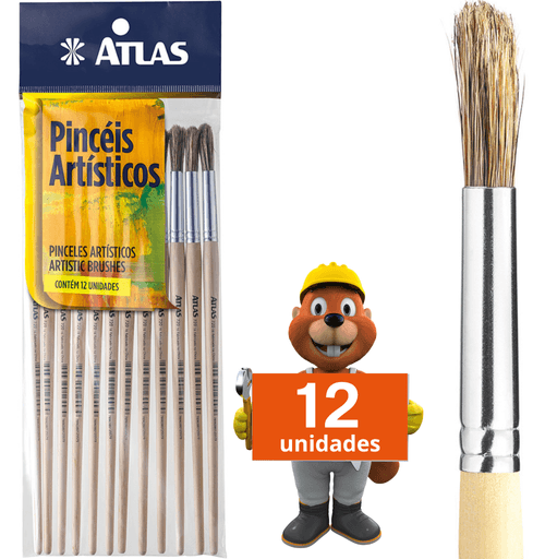 Pincel Artístico Artesanato Redondo 7204 atlas kit com 12