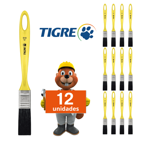 Trincha Pincel para pintura esmalte 3/4 519 Tigre kit 12 und